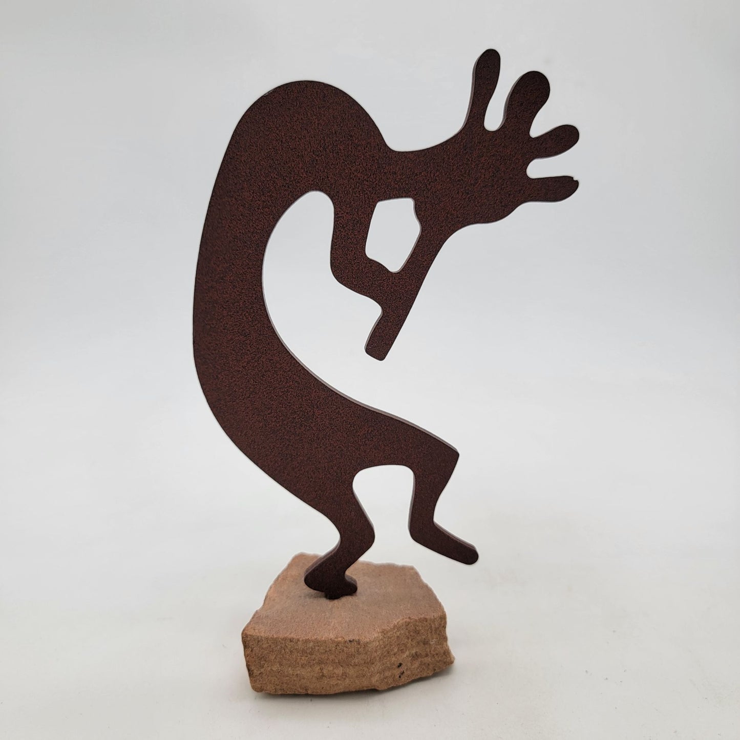 Kokopelli Flute Dancer Metal Art On Sandstone Base