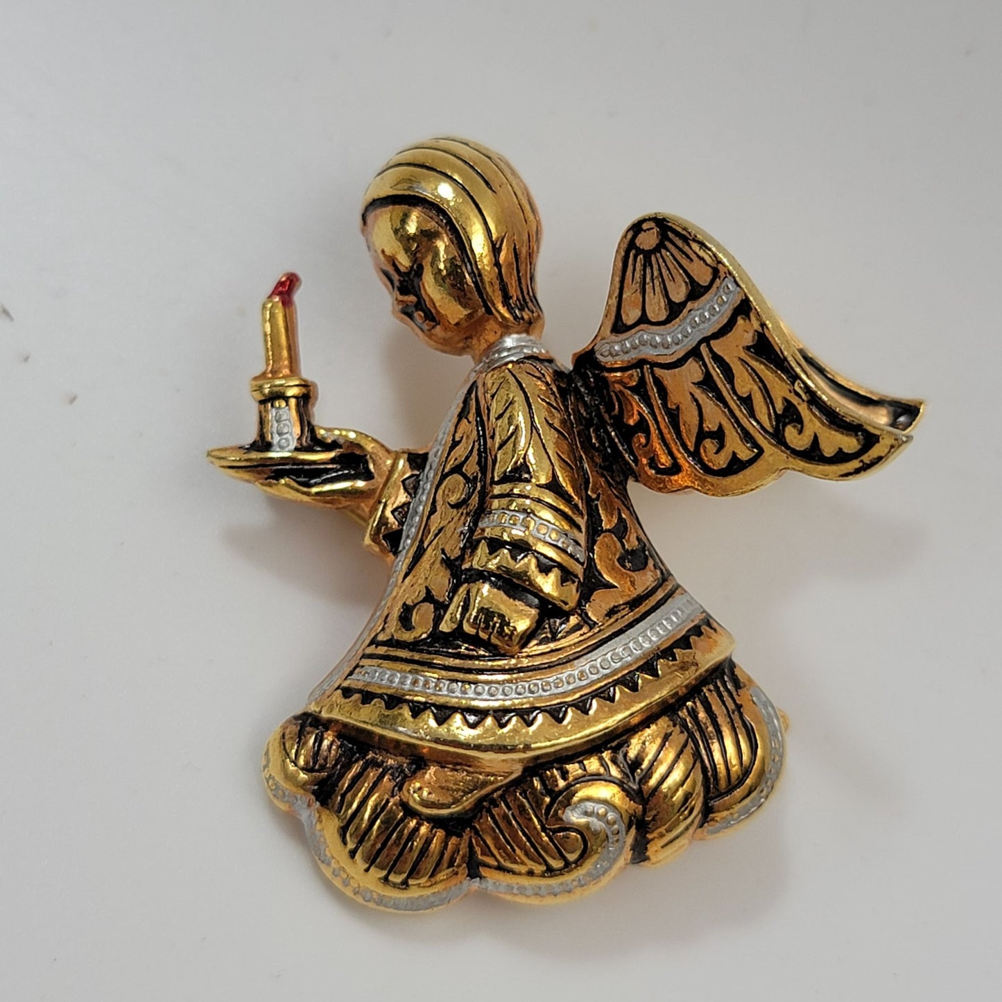 Vintage Spanish Damascene Toledoware Angel Brooch