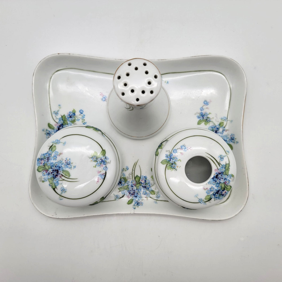 Antique Z.S. & Co. Bavaria Porcelain Dresser Vanity Set Forget-Me-Nots