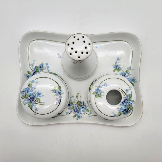 Antique Z.S. & Co. Bavaria Porcelain Dresser Vanity Set Forget-Me-Nots