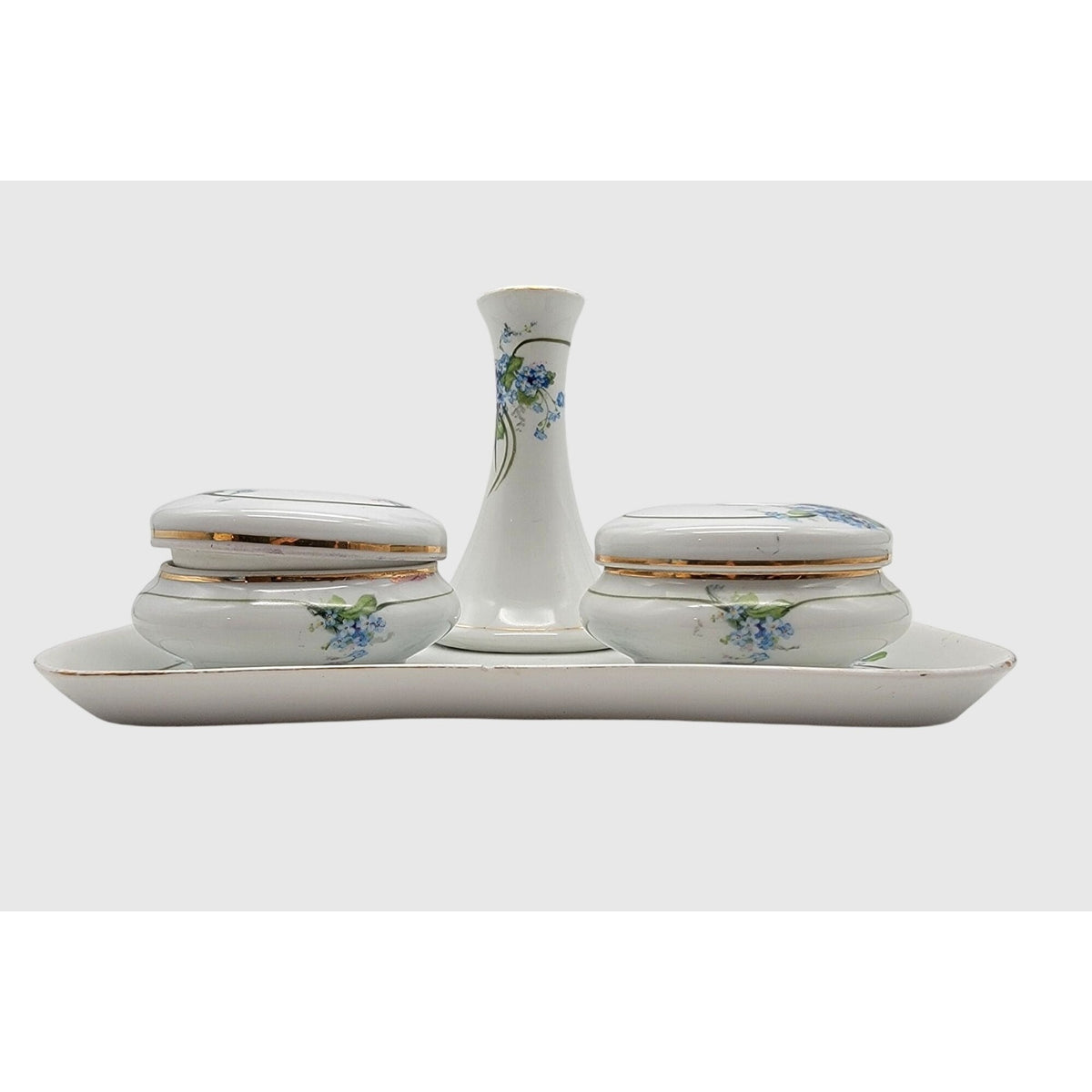 Antique Z.S. & Co. Bavaria Porcelain Dresser Vanity Set Forget-Me-Nots