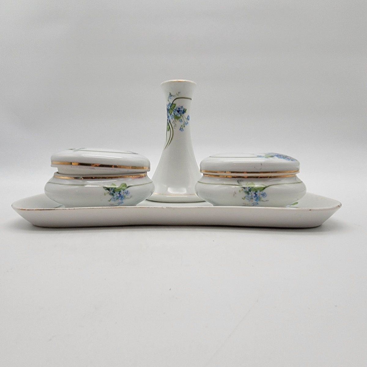 Antique Z.S. & Co. Bavaria Porcelain Dresser Vanity Set Forget-Me-Nots