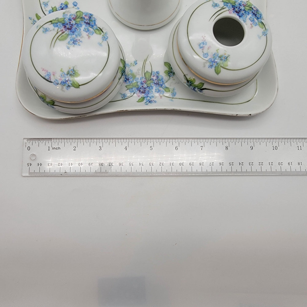 Antique Z.S. & Co. Bavaria Porcelain Dresser Vanity Set Forget-Me-Nots
