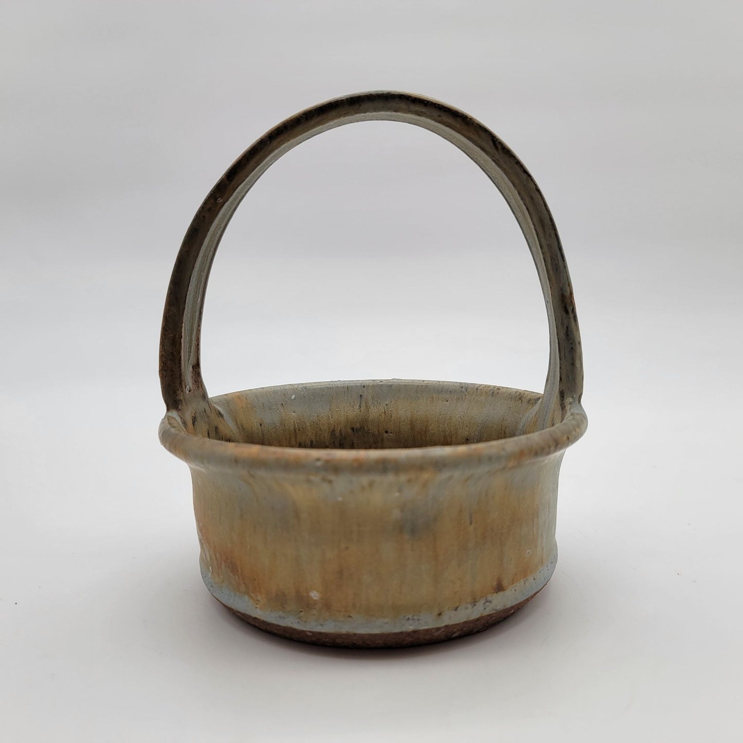 Vintage Signed West Coast Stoneware Pottery Basket