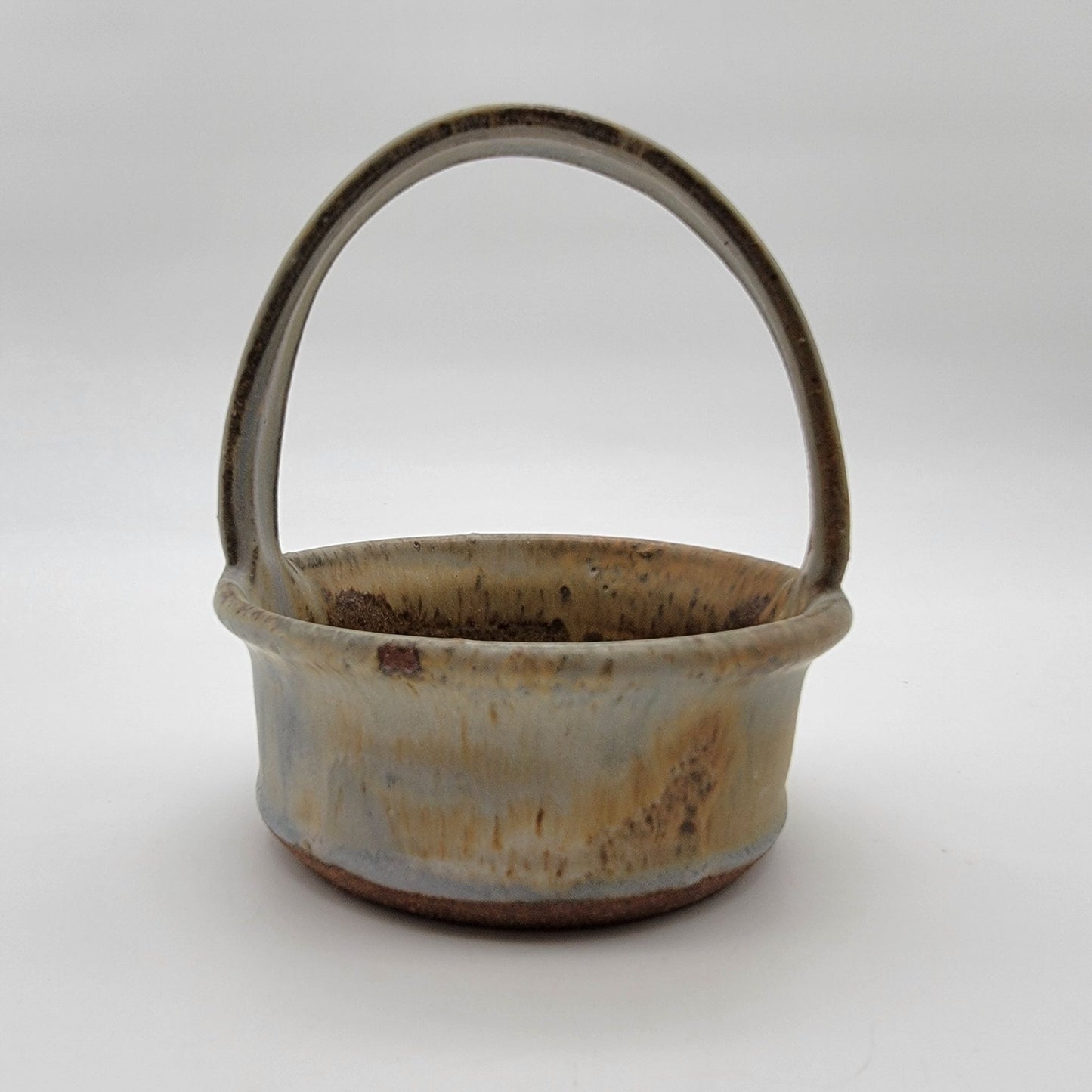 Vintage Signed West Coast Stoneware Pottery Basket