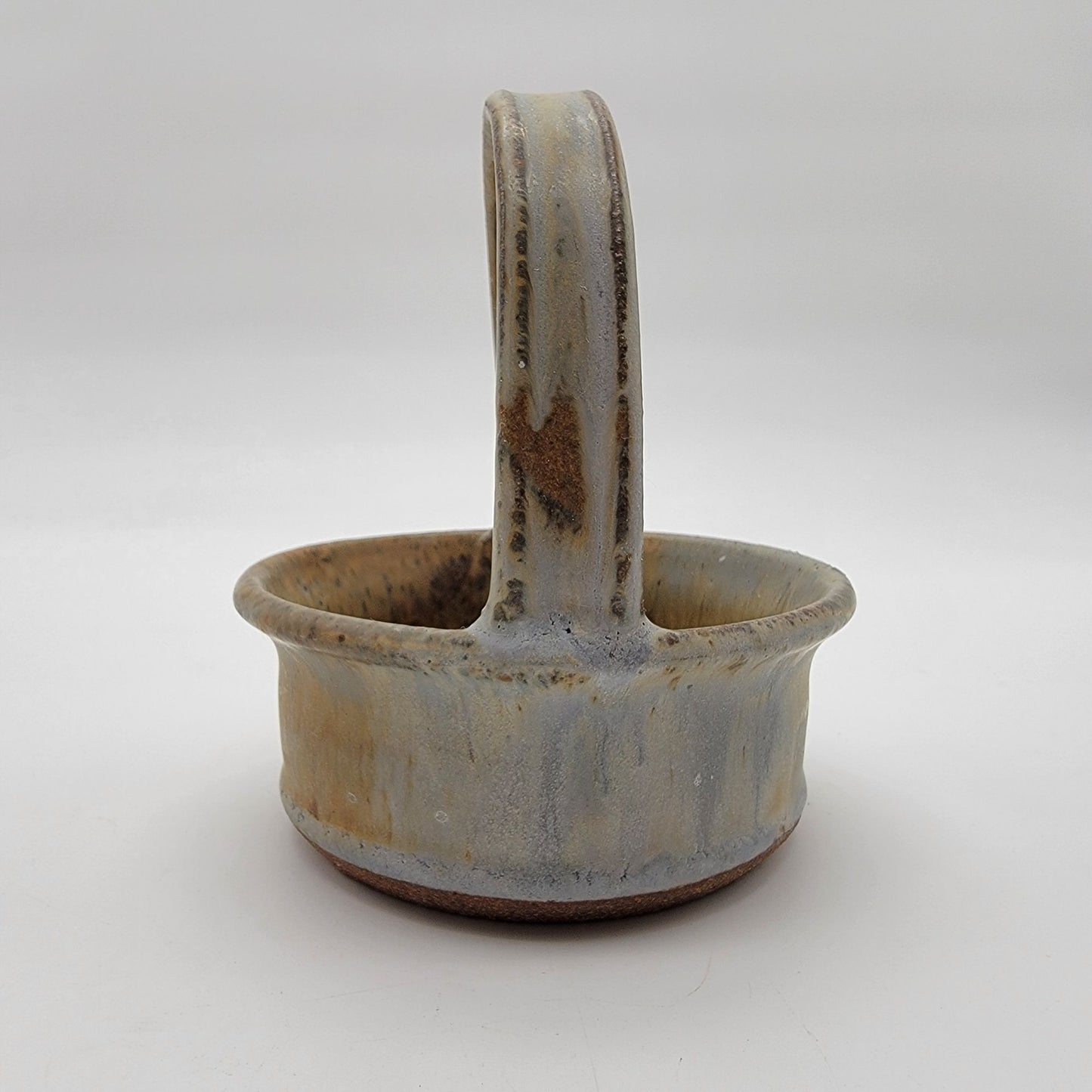 Vintage Signed West Coast Stoneware Pottery Basket