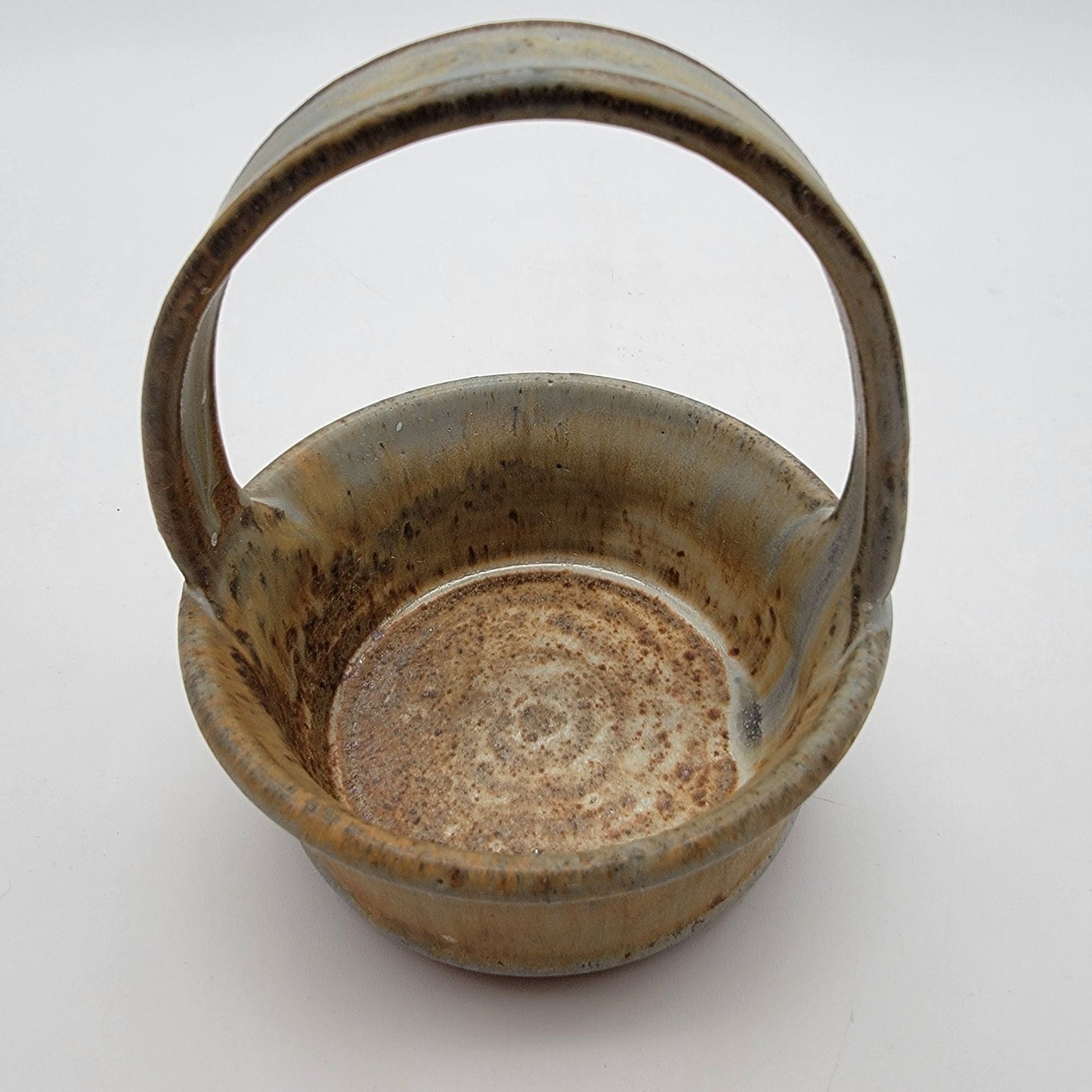 Vintage Signed West Coast Stoneware Pottery Basket