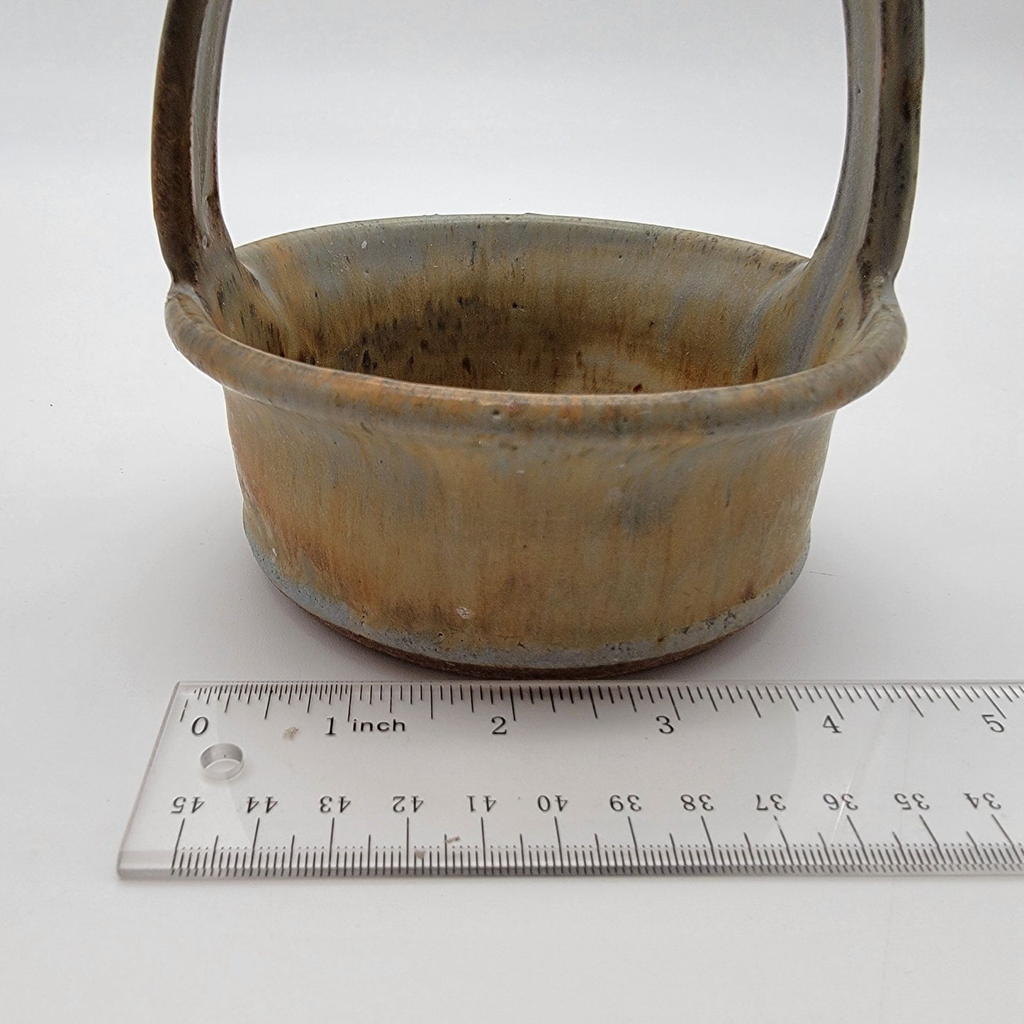 Vintage Signed West Coast Stoneware Pottery Basket
