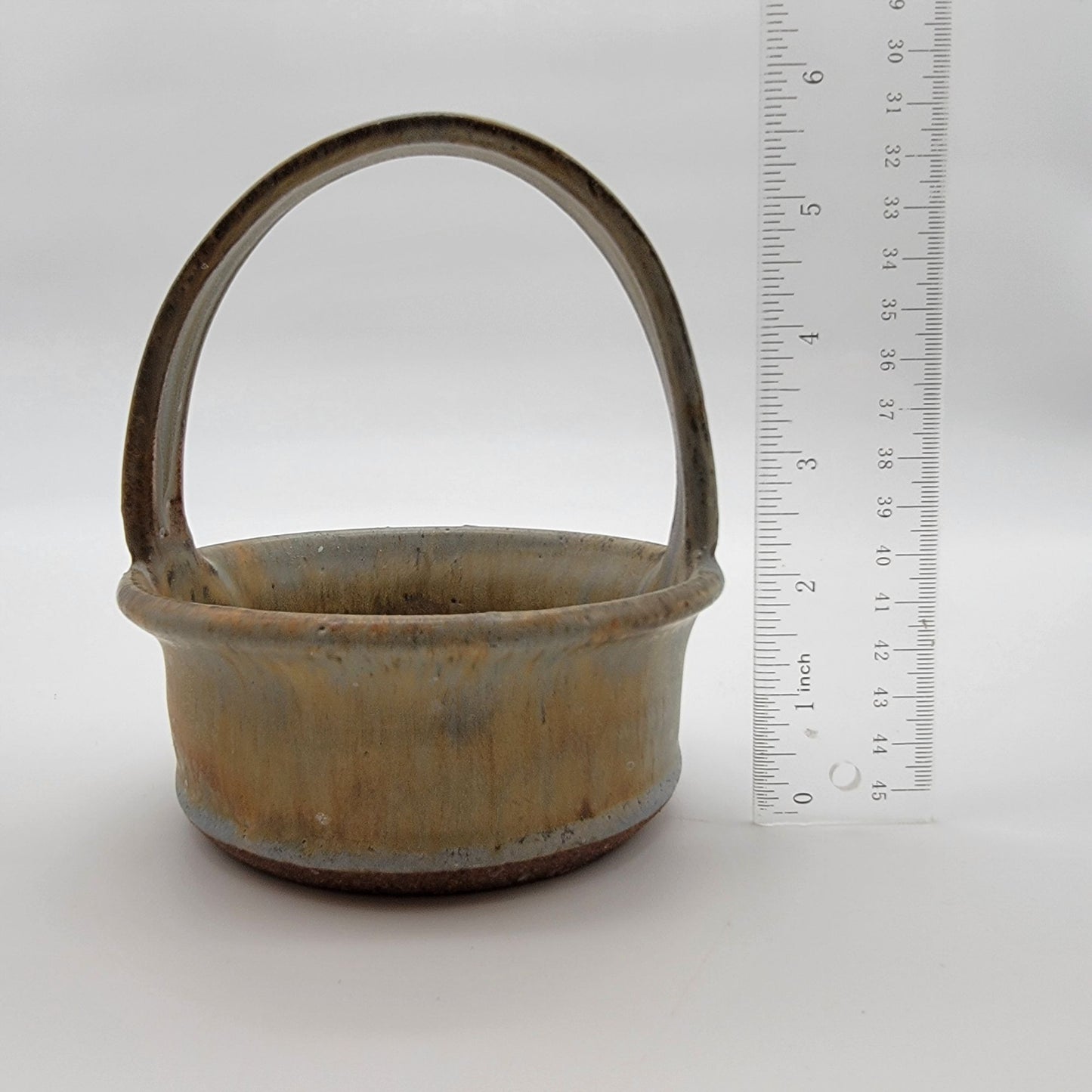 Vintage Signed West Coast Stoneware Pottery Basket