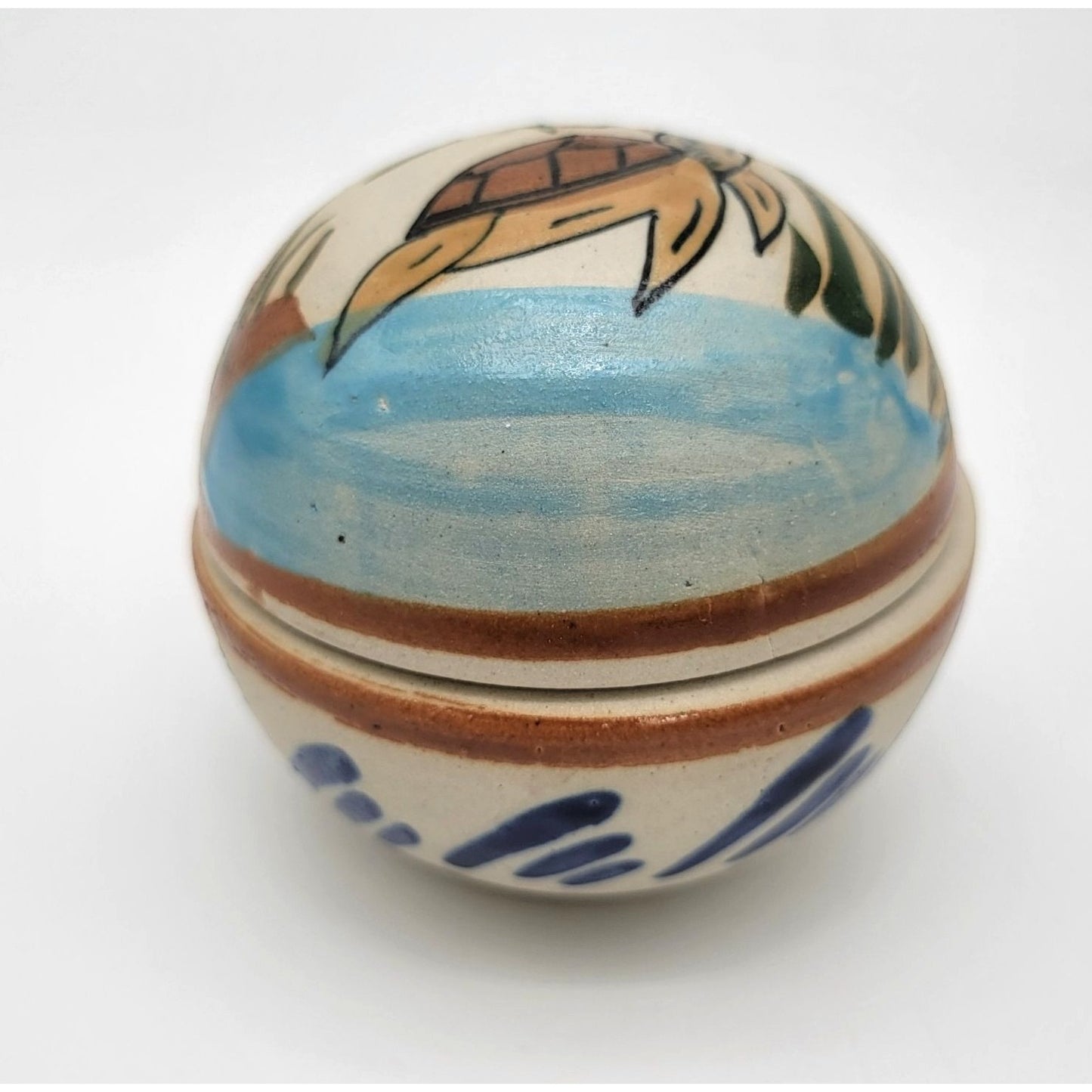 Vintage Tonala Pottery Sea Turtle Trinket Box Signed