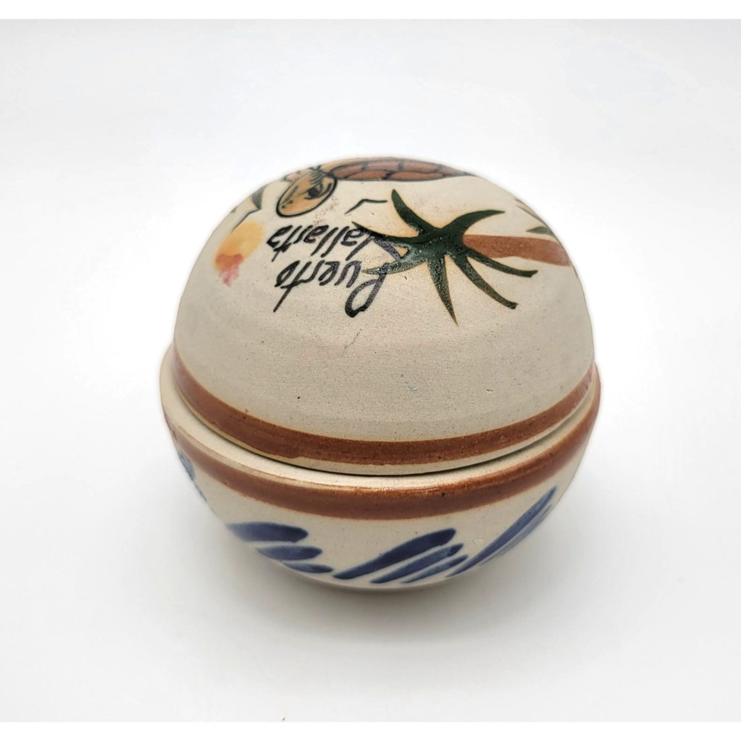 Vintage Tonala Pottery Sea Turtle Trinket Box Signed