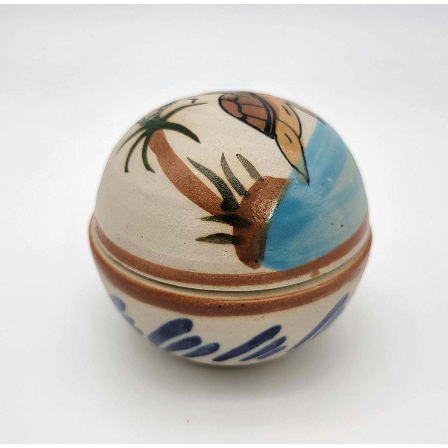 Vintage Tonala Pottery Sea Turtle Trinket Box Signed