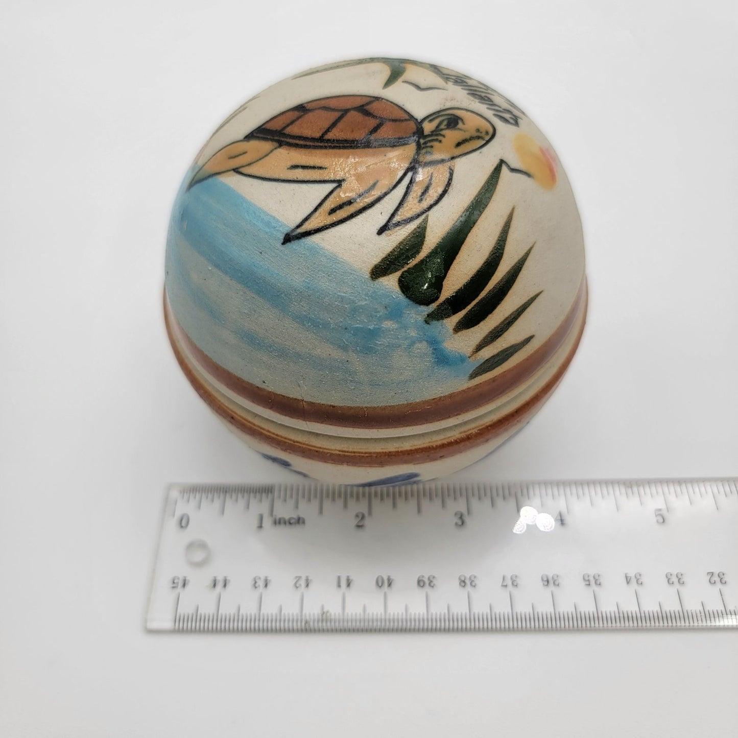 Vintage Tonala Pottery Sea Turtle Trinket Box Signed