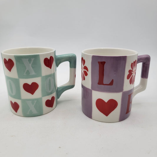 Set of 2 Vaisselle for Anthropologie Heart & Flower Mugs