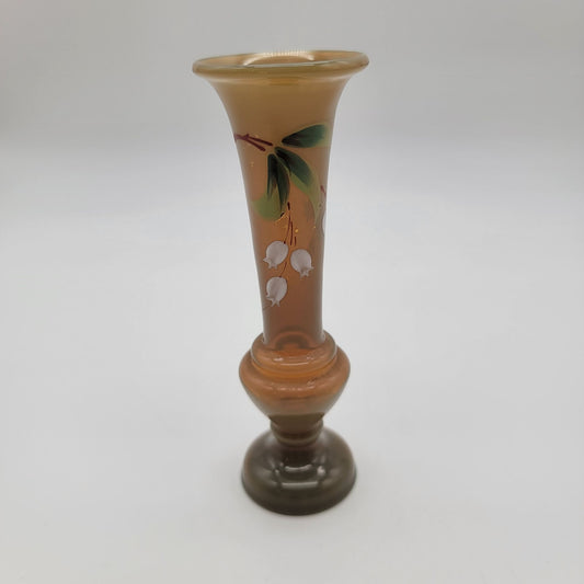 Vintage Bohemian Czech Glass Enameled Bud Vase Lily Of The Valley