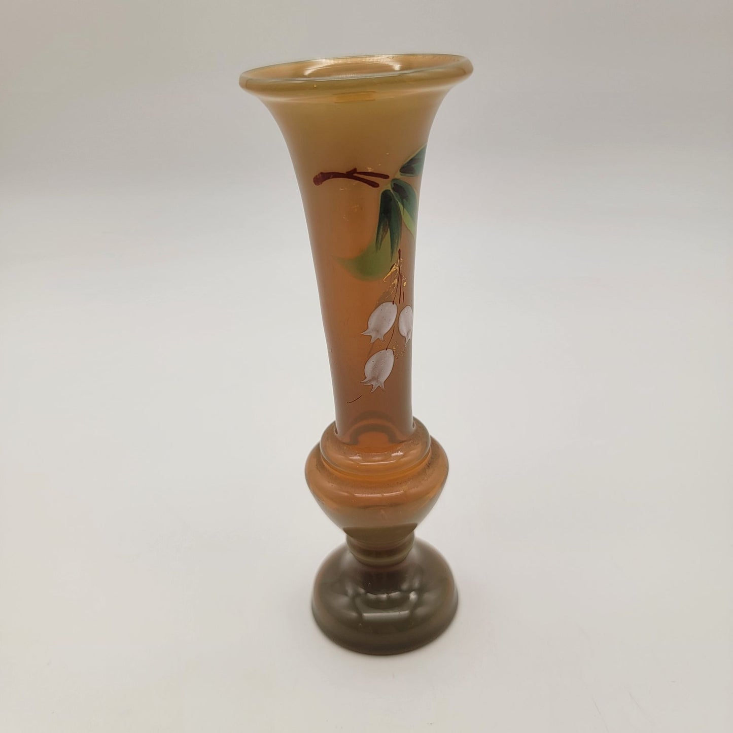 Vintage Bohemian Czech Glass Enameled Bud Vase Lily Of The Valley