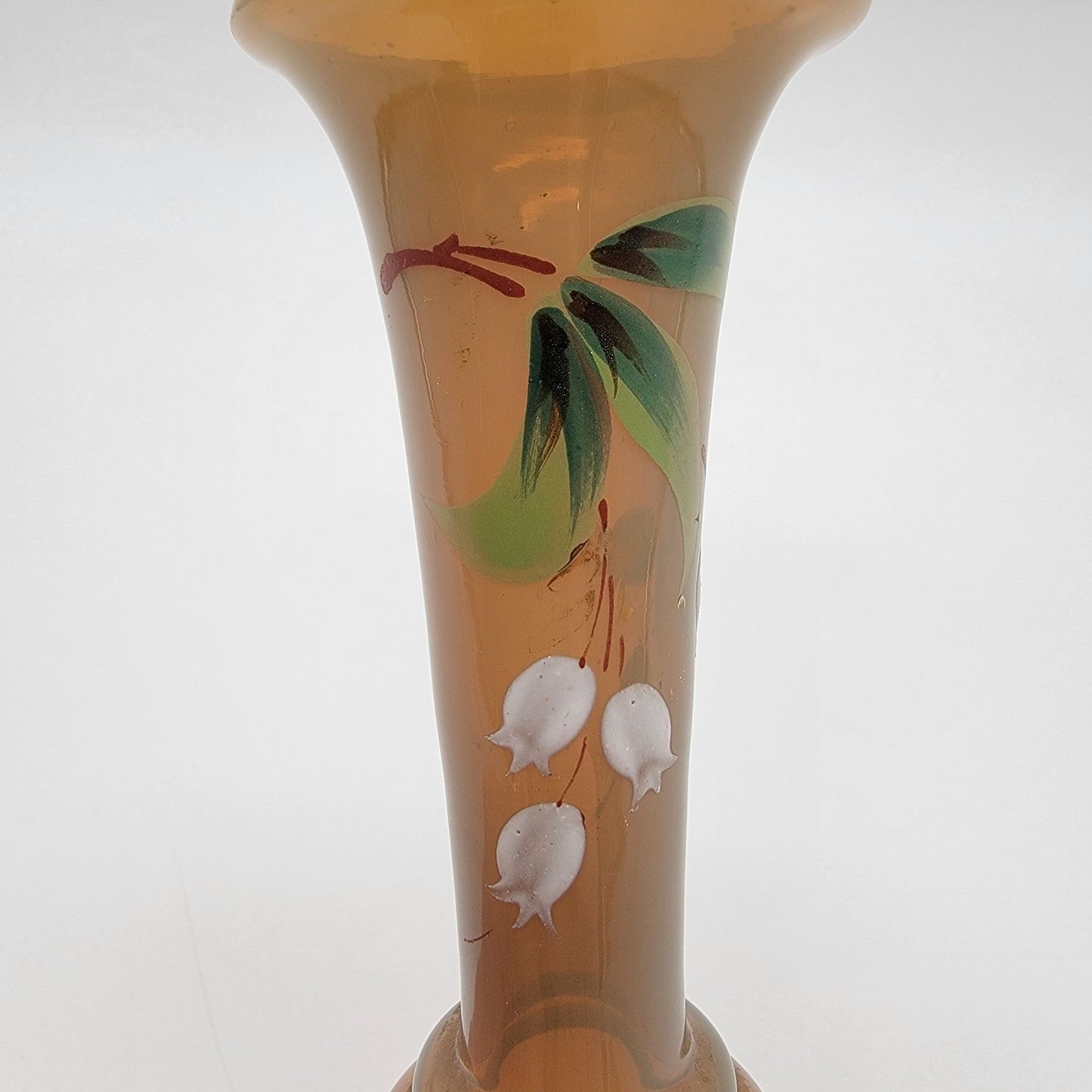 Vintage Bohemian Czech Glass Enameled Bud Vase Lily Of The Valley