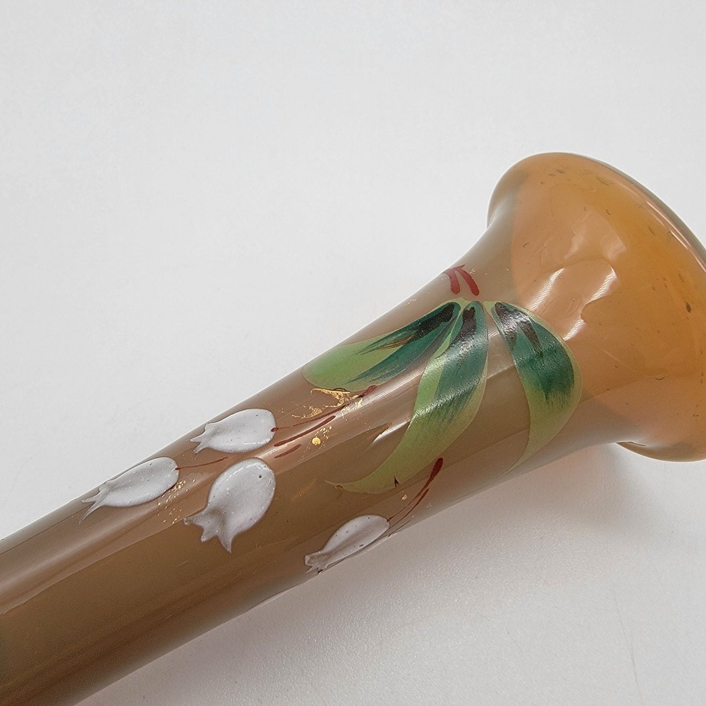 Vintage Bohemian Czech Glass Enameled Bud Vase Lily Of The Valley