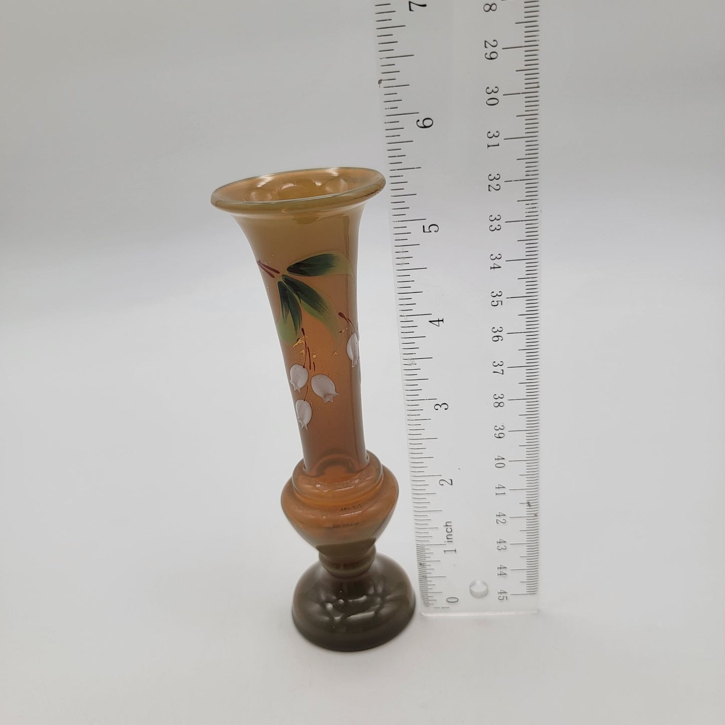 Vintage Bohemian Czech Glass Enameled Bud Vase Lily Of The Valley
