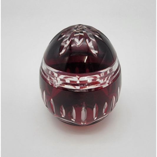 Vintage Ruby Cut To Clear Bohemian Crystal Egg Paperweight