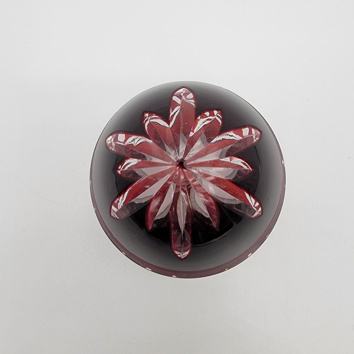 Vintage Ruby Cut To Clear Bohemian Crystal Egg Paperweight