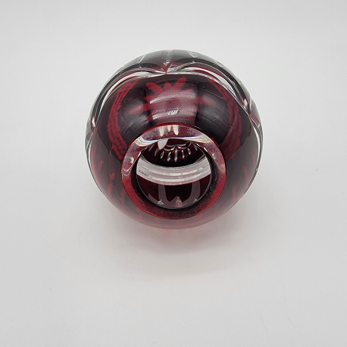 Vintage Ruby Cut To Clear Bohemian Crystal Egg Paperweight