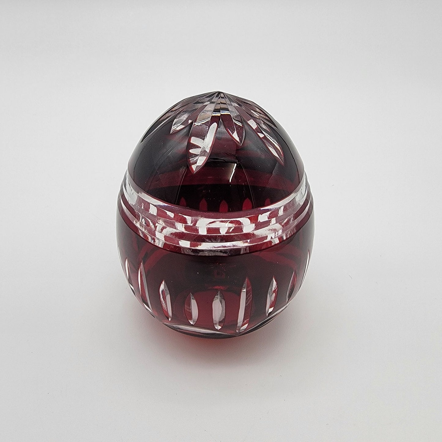 Vintage Ruby Cut To Clear Bohemian Crystal Egg Paperweight