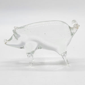 Vintage Hand-Blown Clear Glass Pig Sculpture as found
