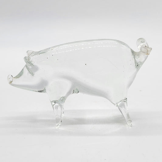 Vintage Hand-Blown Clear Glass Pig Sculpture as found