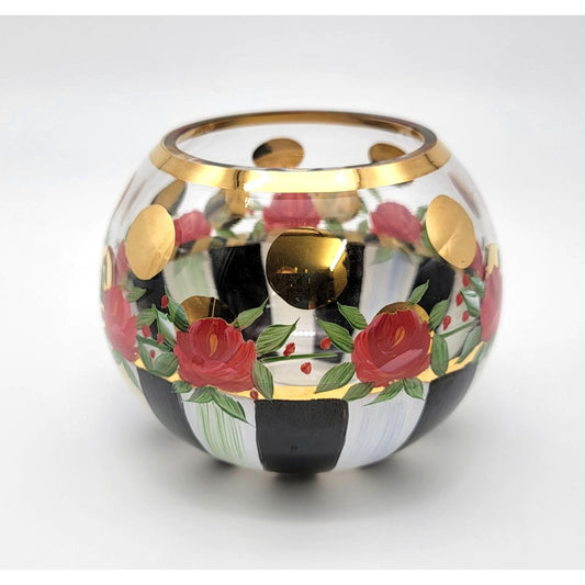 MacKenzie-Childs Courtly Circus Stripe Heirloom Glass Rose Bowl Globe Vase