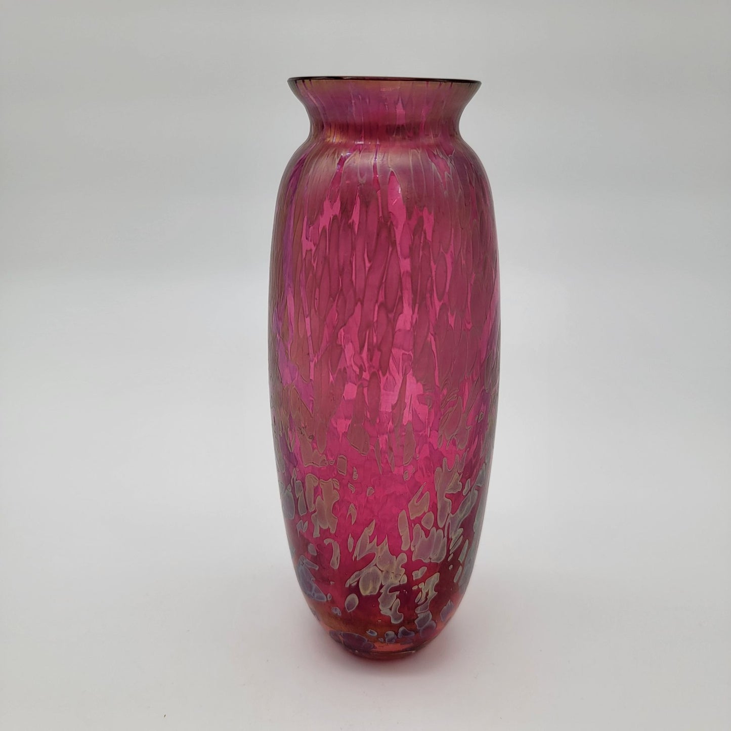 Pair of Vintage Royal Brierley Studio Iridescent Pink Art Glass Vase