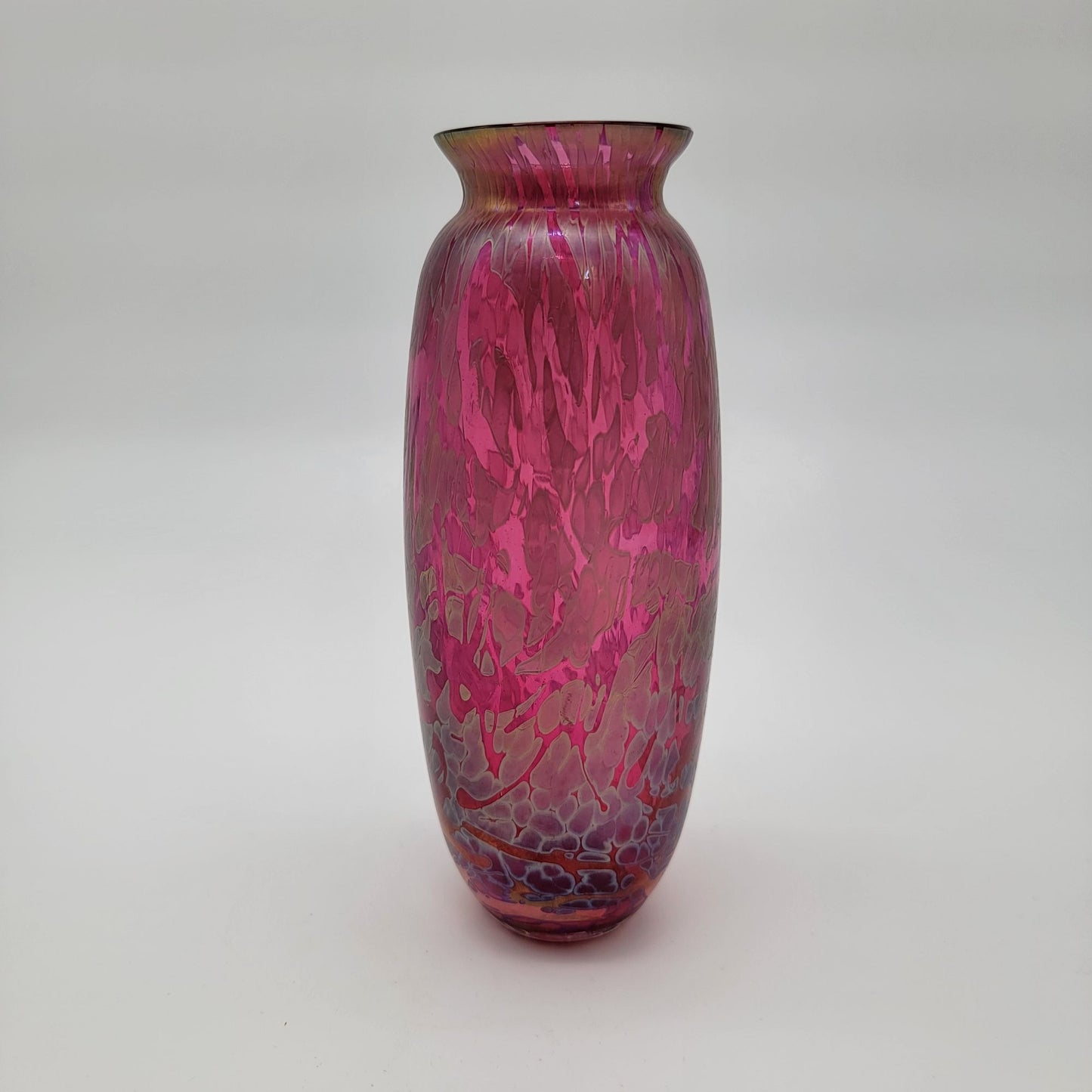 Pair of Vintage Royal Brierley Studio Iridescent Pink Art Glass Vase