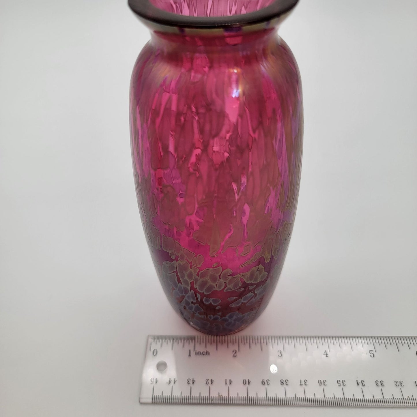 Pair of Vintage Royal Brierley Studio Iridescent Pink Art Glass Vase