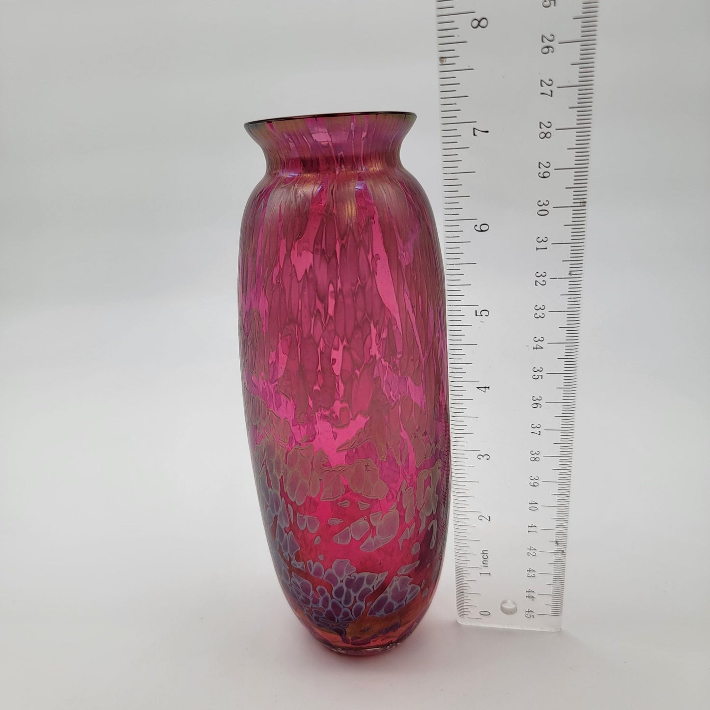 Pair of Vintage Royal Brierley Studio Iridescent Pink Art Glass Vase
