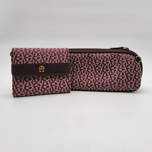 Etienne Aigner Monogram Signature Canvas Cosmetic Bag & Wallet Set