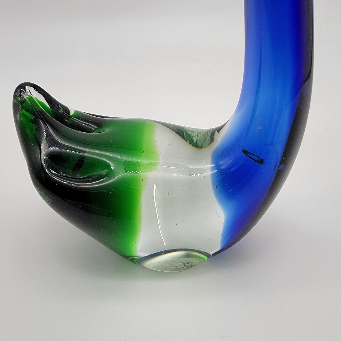 Vintage Handblown Art Glass Swan Sculpture Blue & Green