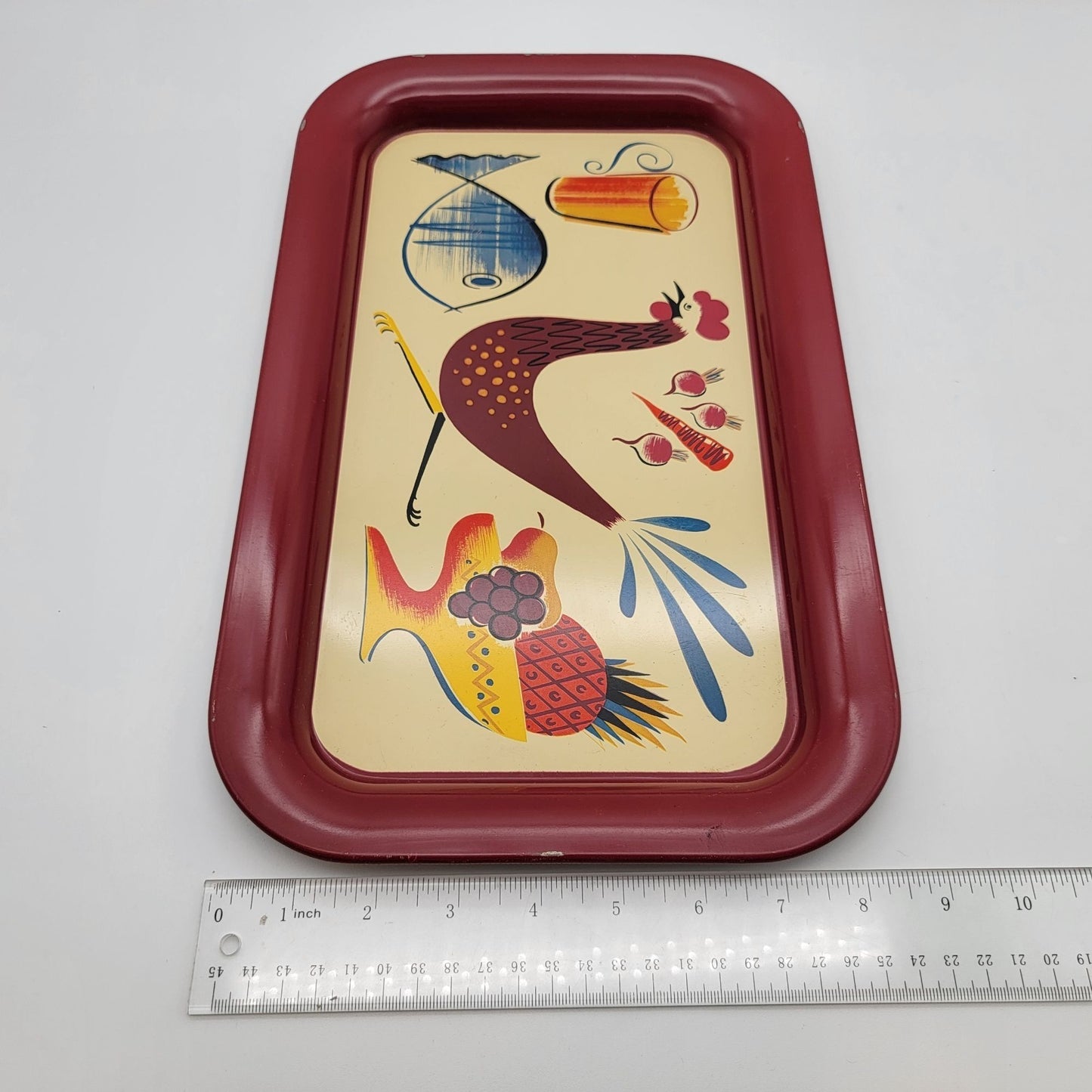 Set Of 3 Mid-Century Metal Snack Trays With Chicken