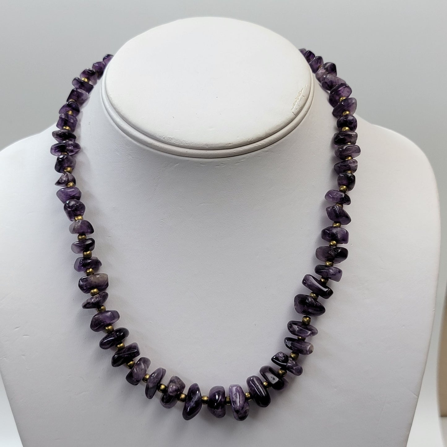Graduated Amethyst Nugget Necklace With Brass Accent Beads