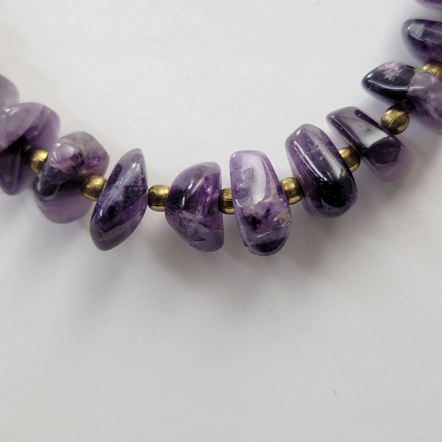 Graduated Amethyst Nugget Necklace With Brass Accent Beads