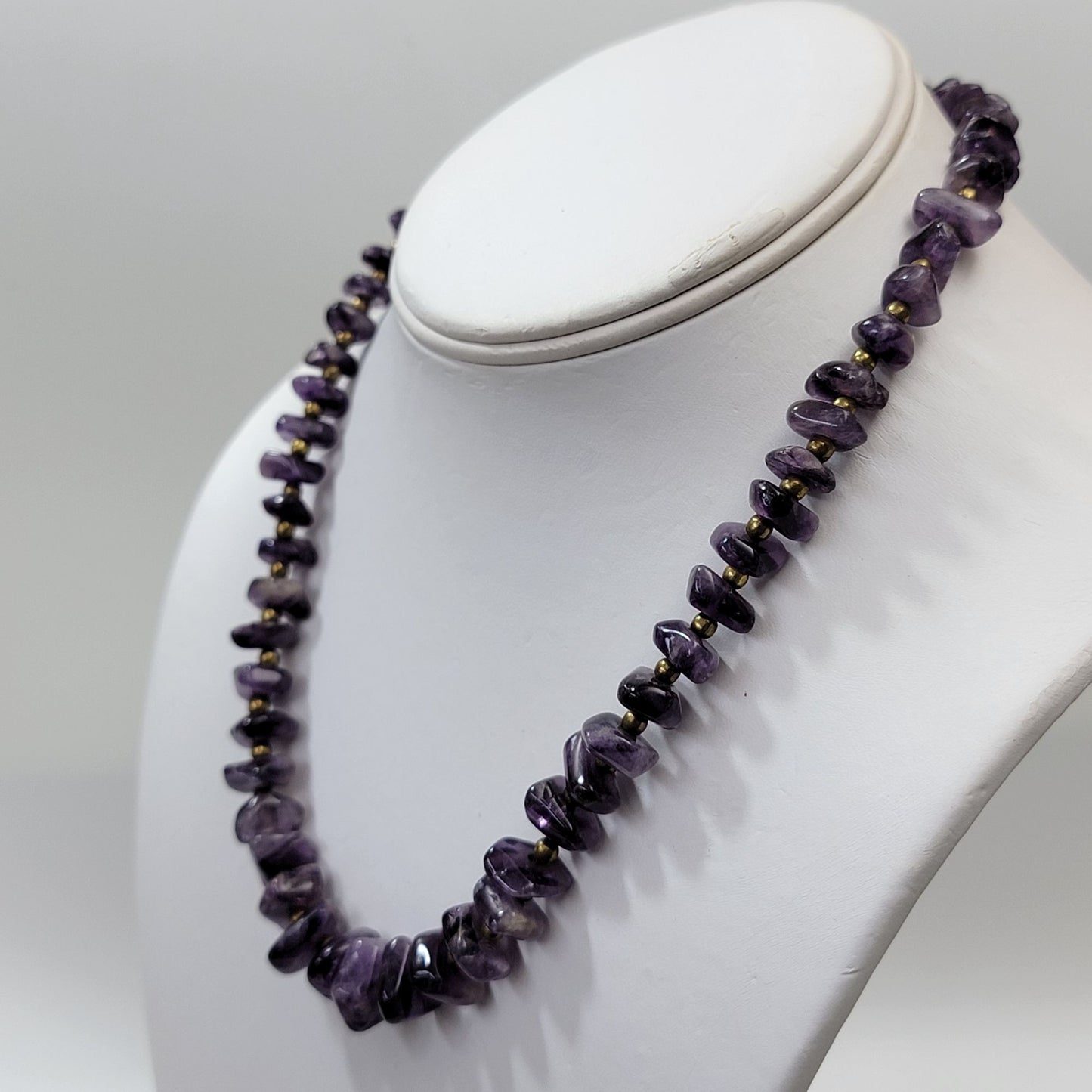 Graduated Amethyst Nugget Necklace With Brass Accent Beads
