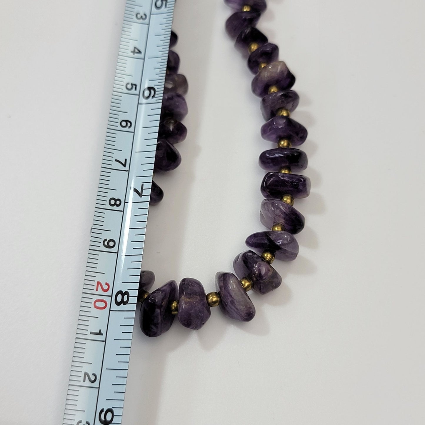 Graduated Amethyst Nugget Necklace With Brass Accent Beads