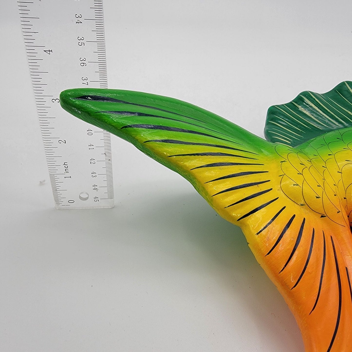 Mexican Pottery Fish Wall Hanging  Vibrant Green & Orange Signed