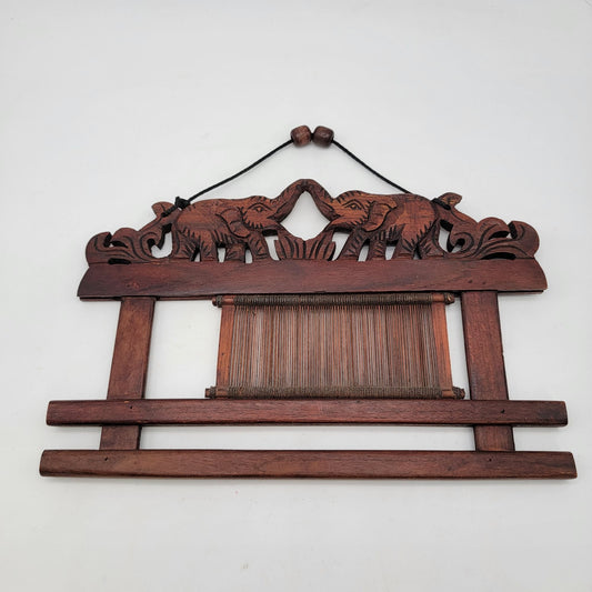 Vintage Elephant Wooden Fabric Rug Hanger with Loom