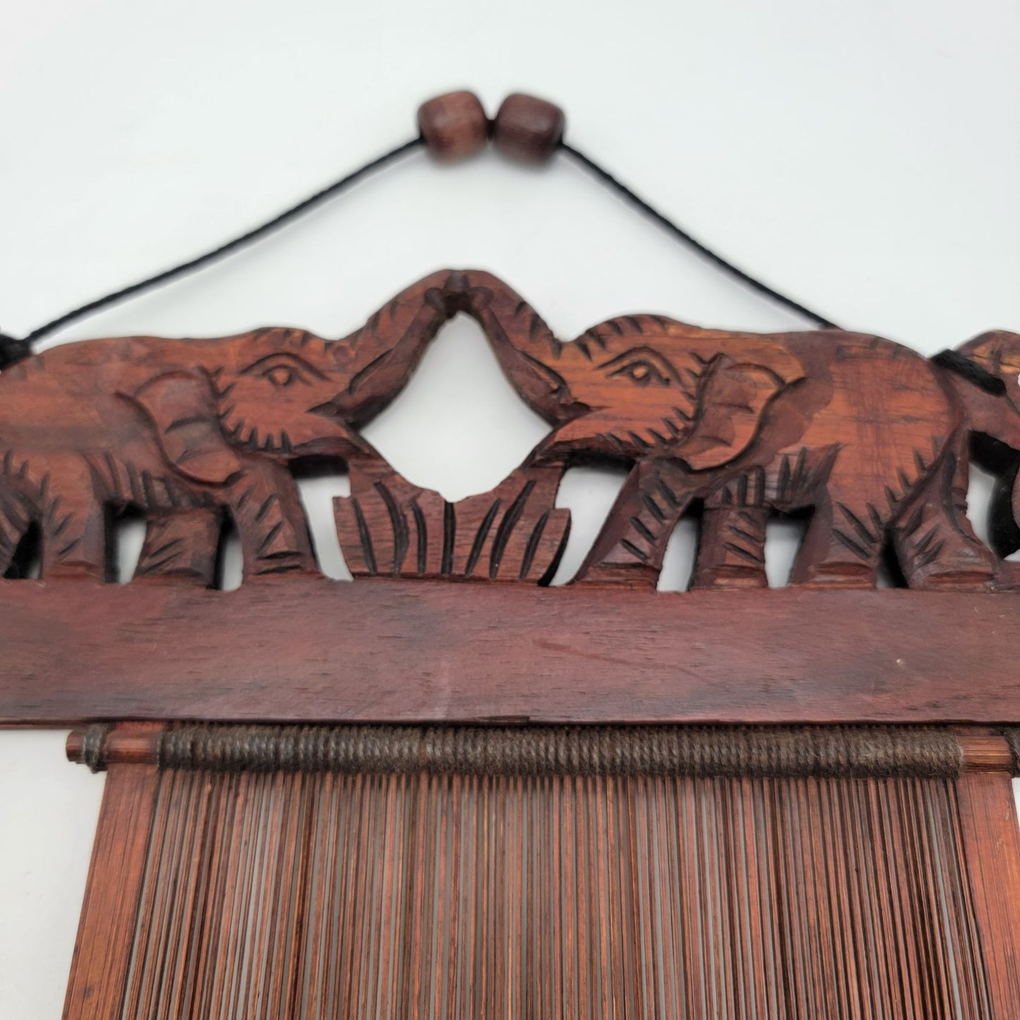 Vintage Elephant Wooden Fabric Rug Hanger with Loom