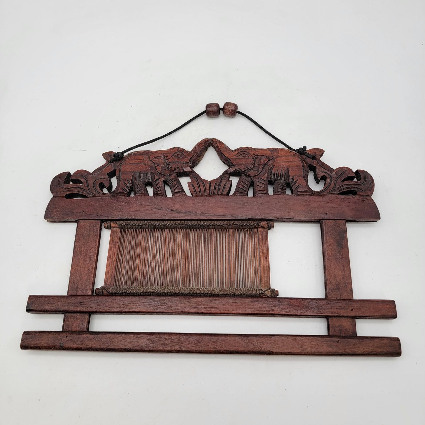 Vintage Elephant Wooden Fabric Rug Hanger with Loom