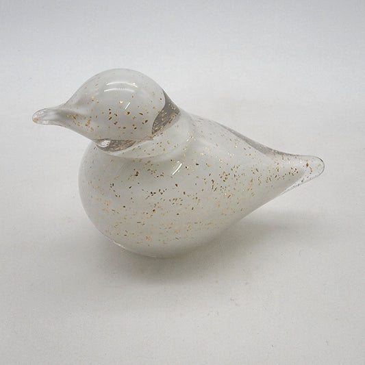 White Art Glass Bird Paperweight Sculpture With Gold Aventurine Accents