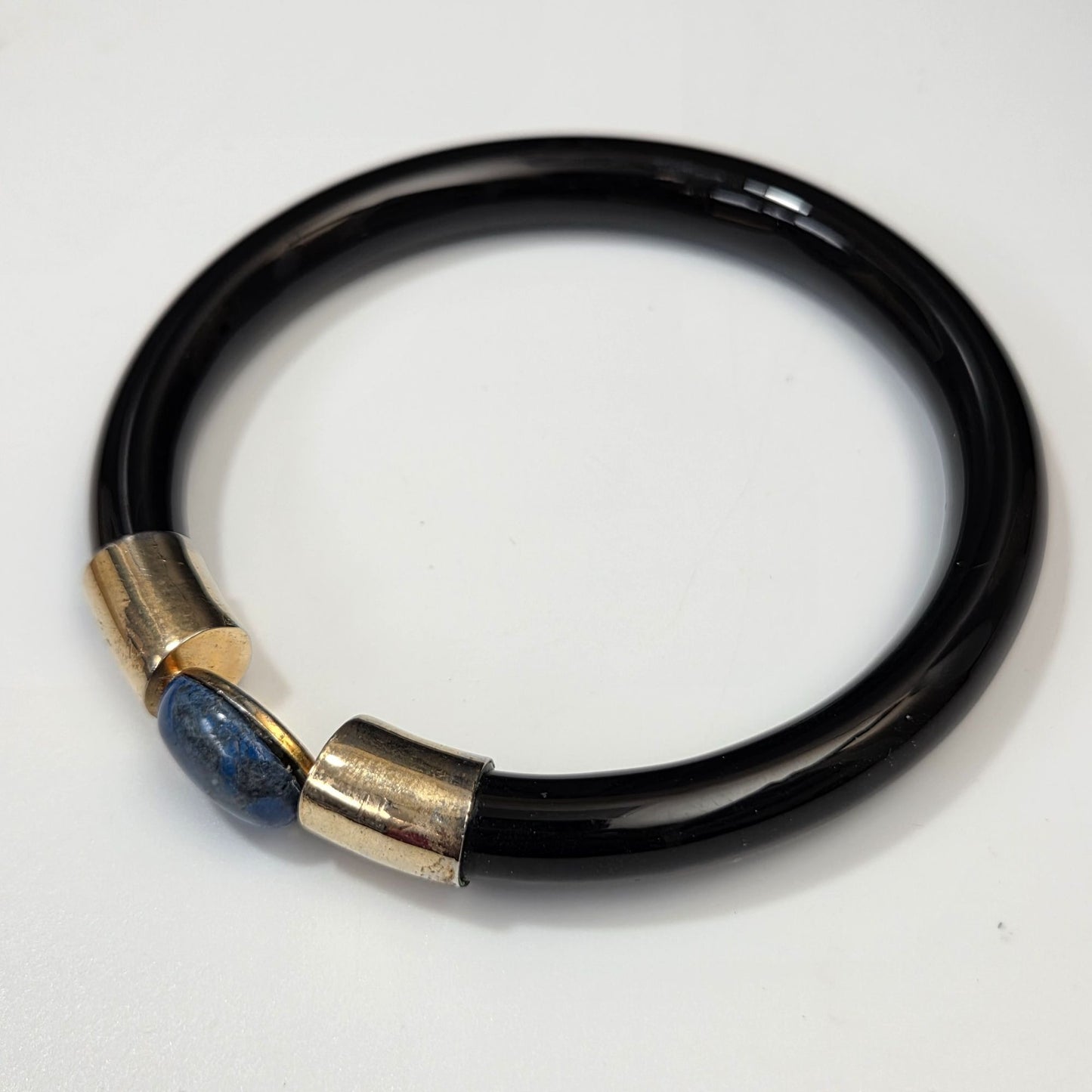 Lapis Lazuli Black Glass Bangle Bracelet 7 1/2"