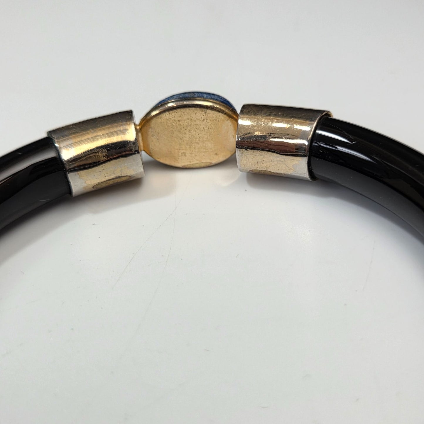 Lapis Lazuli Black Glass Bangle Bracelet 7 1/2"