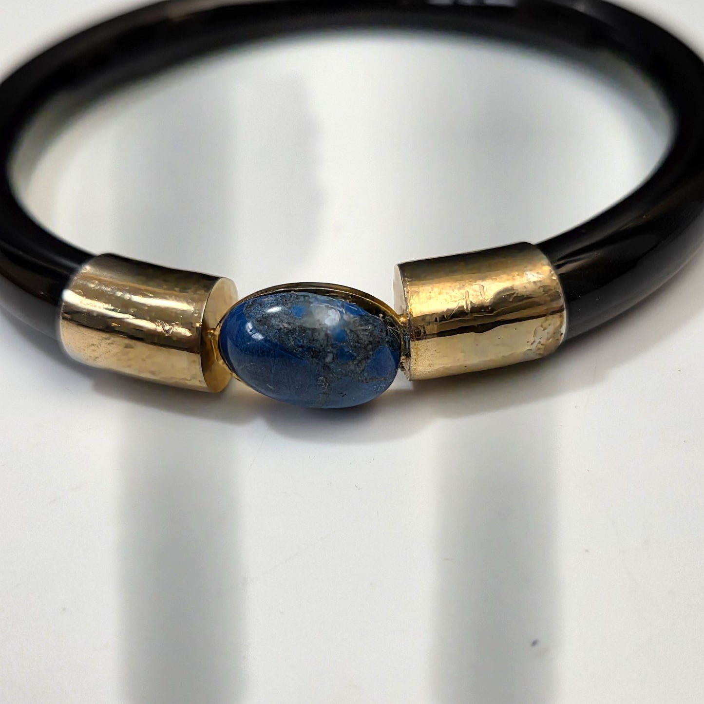 Lapis Lazuli Black Glass Bangle Bracelet 7 1/2"