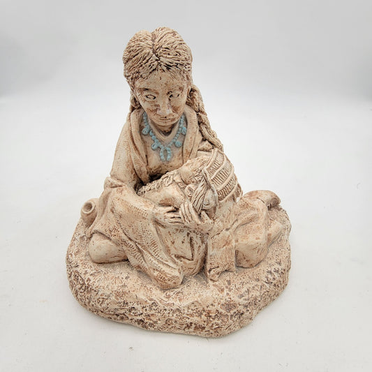 Navajo Elder With Child Sculpture By Lynette Carroll